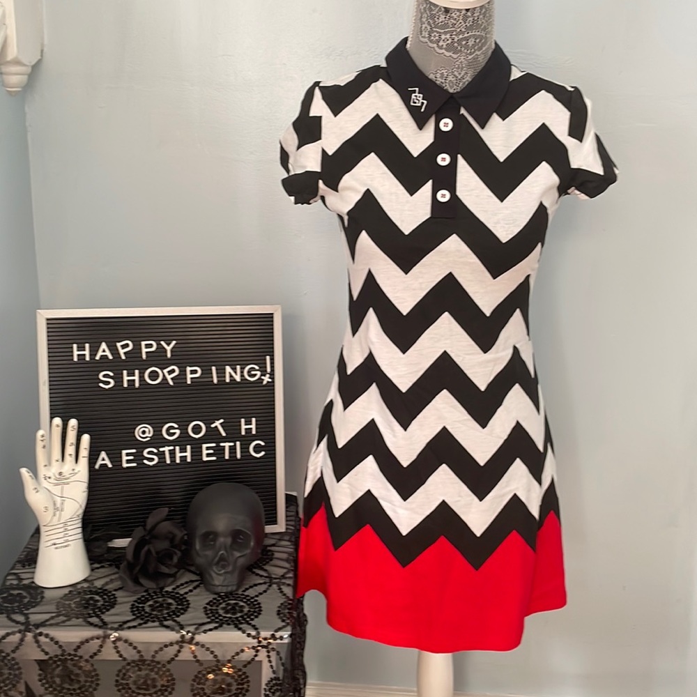 SOLD OUT Twin Peaks Red Room Black Lodge Collared Chevron Dress